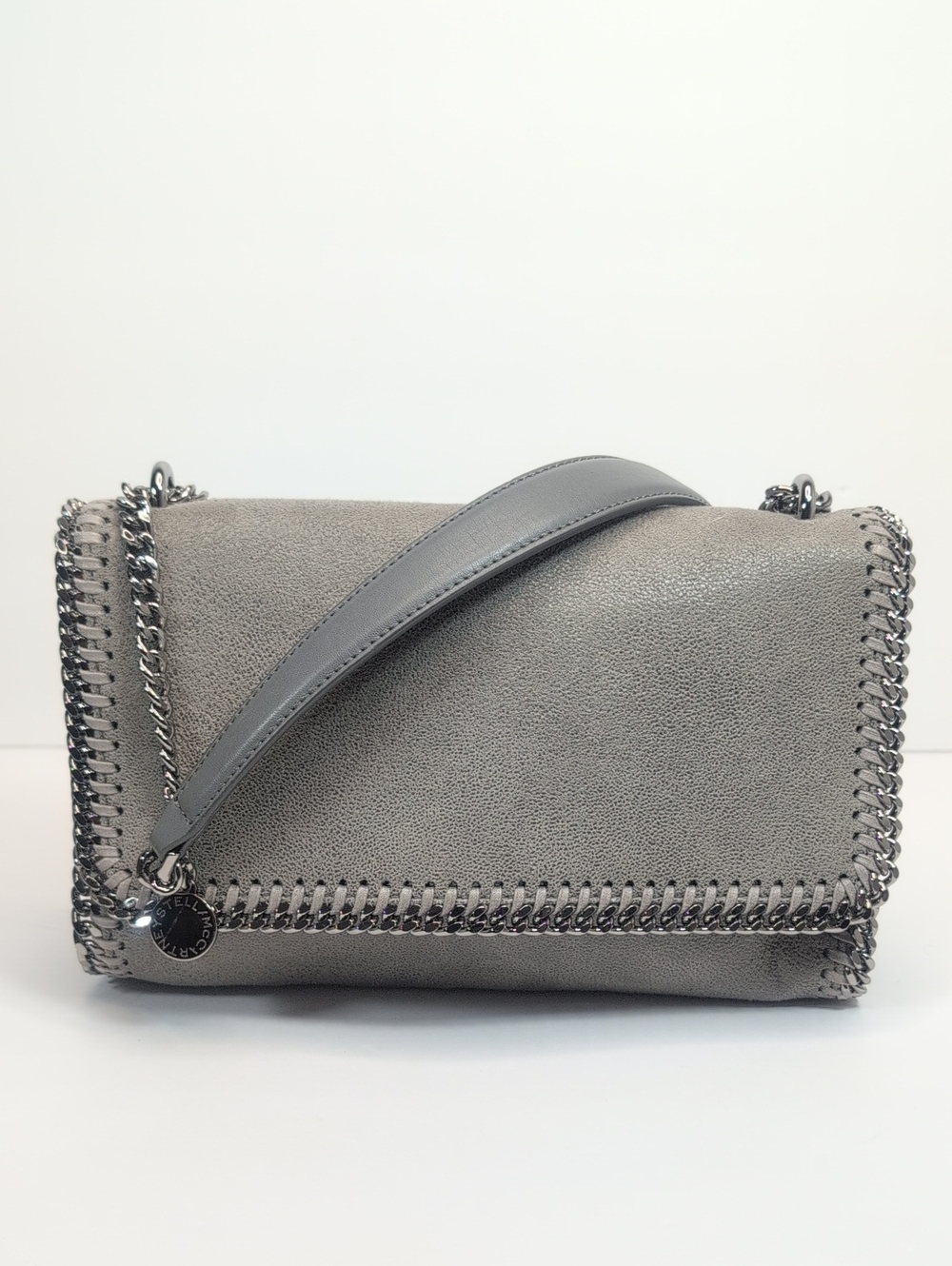 Stella McCartney Grey Faux Leather Falabella Flap Shoulder Bag - Picture 1 of 11